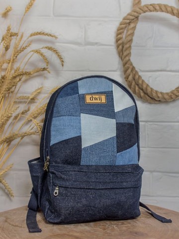 Upcycled Handcrafted Patched Denim & Felt Jeans Travel Backpack