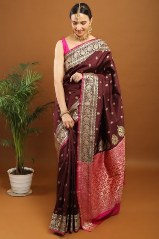 Maroon Banarasi Silk Saree | With Rani Color Blouse