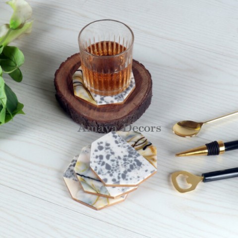 Green Hexagon Resin Coaster Set of 4