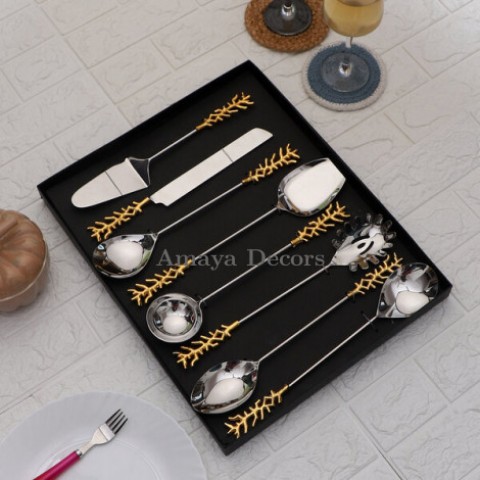 Gold Stem & Silver Steel Serving Set of 8