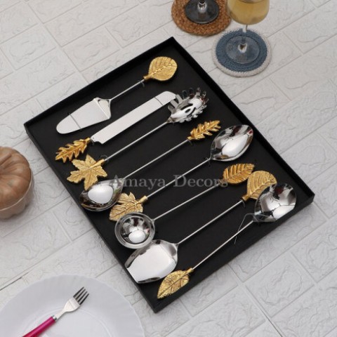 Gold Leaf & Silver Steel Serving Set of 8