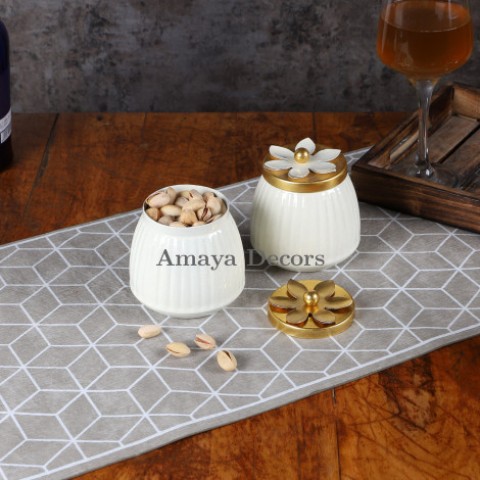 WHite & Gold Dry Fruits Bowl Set of 2