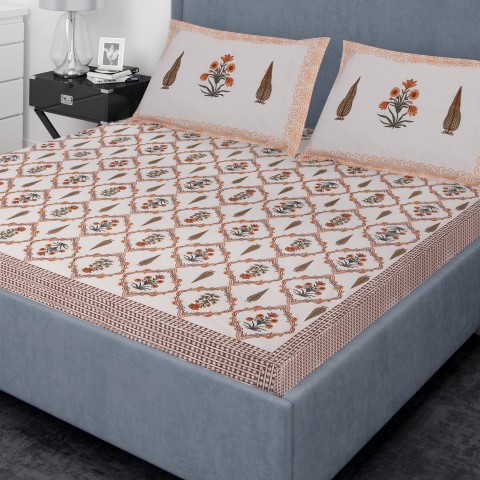 Zeen Orange Bedsheet with 2 Pillow Covers - Super King Size