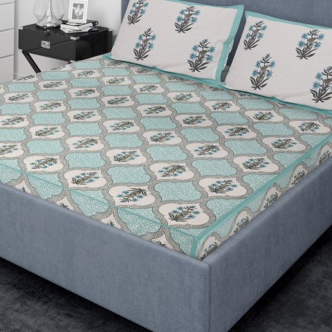 Zoya Turquoise Bedsheet with 2 Pillow Covers - King Size