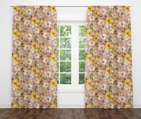 Pink Floral Cotton Door Curtain