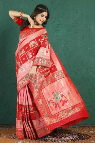 Multicolor Zari Weaving Patola Silk Saree with Blouse Piece