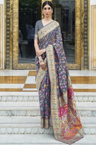 Kashmiri Silk Wedding Wear And Party Wear Sarees Indian Rich Pallu Weaving with Blouse.