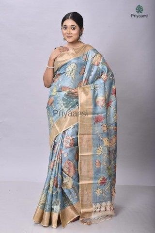 Oceanic Serenade Pen Kalamkari Saree