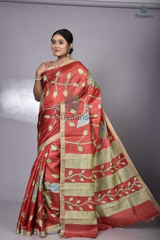 Enchanted Garden Pen Kalamkari Saree