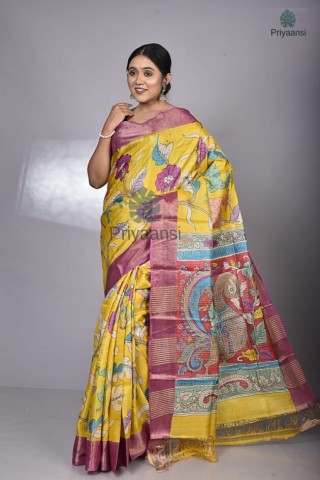 Celestial Dance Pen Kalamkari Saree